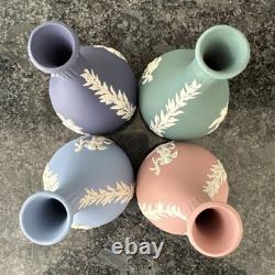 Wedgwood Jasperware Bud Vase Pink Teal Blue Navy X4 VGC