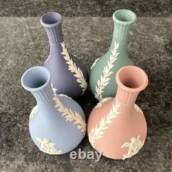 Wedgwood Jasperware Bud Vase Pink Teal Blue Navy X4 VGC