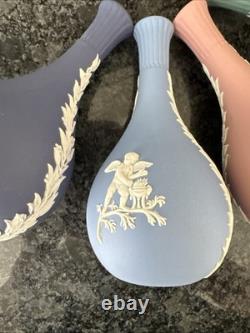 Wedgwood Jasperware Bud Vase Pink Teal Blue Navy X4 VGC