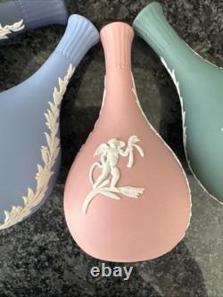Wedgwood Jasperware Bud Vase Pink Teal Blue Navy X4 VGC