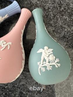 Wedgwood Jasperware Bud Vase Pink Teal Blue Navy X4 VGC