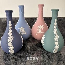 Wedgwood Jasperware Bud Vase Pink Teal Blue Navy X4 VGC
