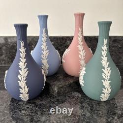 Wedgwood Jasperware Bud Vase Pink Teal Blue Navy X4 VGC