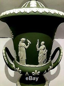Wedgwood Jasperware Campagna Urn and Cover Sage Green STUNNING COLOUR DETAIL