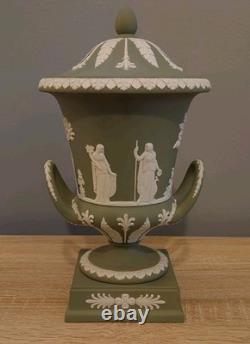 Wedgwood Jasperware Campana Urn withLid Sage Green Greek Mythology Scenes