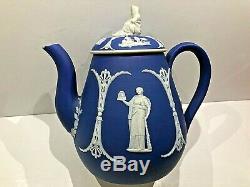 Wedgwood Jasperware Cobalt Large Teapot With Widower Finial C. 1873 Stunning