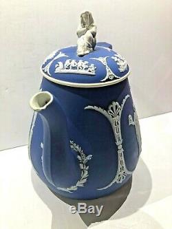 Wedgwood Jasperware Cobalt Large Teapot With Widower Finial C. 1873 Stunning