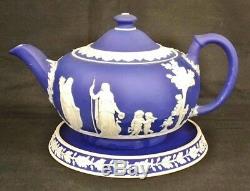 Wedgwood Jasperware Cobalt Teapot With Trivet