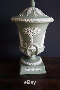 Wedgwood Jasperware Cream Color On Green Vase 12 Height