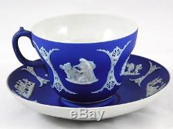 Wedgwood Jasperware Cream on Cobalt 6 Cup & Saucer Sets Neoclassical Scenes
