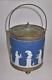 Wedgwood Jasperware Dark Blue Vintage Handled Biscuit Barrel Cracker Footed Jar