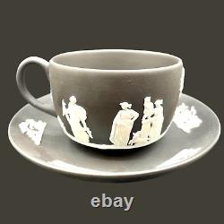 Wedgwood Jasperware Dancing Hours Black Cup & Saucer Set Used