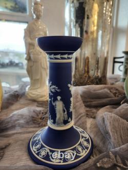Wedgwood Jasperware Dipped Dark Blue 6 Candlestick Holder Excellent