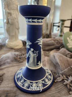 Wedgwood Jasperware Dipped Dark Blue 6 Candlestick Holder Excellent