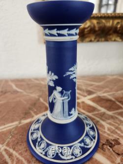 Wedgwood Jasperware Dipped Dark Blue 6 Candlestick Holder Excellent