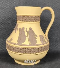 Wedgwood Jasperware Etruscan Jug Cane Yellow & Taupe Brown Ht 13.5cm