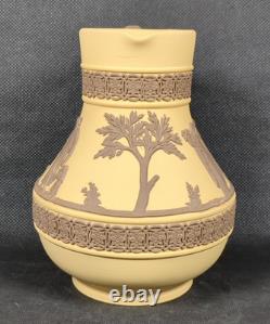 Wedgwood Jasperware Etruscan Jug Cane Yellow & Taupe Brown Ht 13.5cm