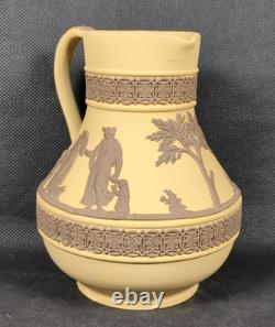 Wedgwood Jasperware Etruscan Jug Cane Yellow & Taupe Brown Ht 13.5cm
