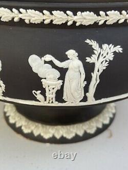 Wedgwood Jasperware Footed Bowl Black with White Bas Relief 5 X 8