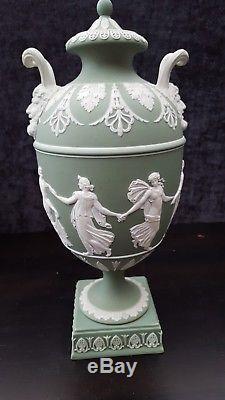 Wedgwood Jasperware Green Antique Dancing Hours Devils Heads Pedestal Vase / Urn