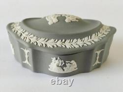 Wedgwood Jasperware Grey Trinket Box Boat Shaped