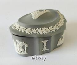 Wedgwood Jasperware Grey Trinket Box Boat Shaped
