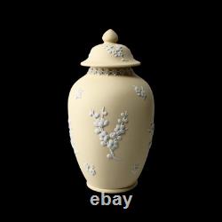 Wedgwood Jasperware Handcrafted Primrose Yellow Feat. Prunus Jar Vase Urn, 17cm