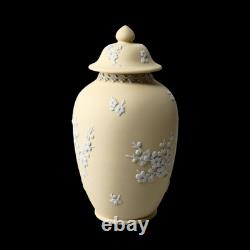 Wedgwood Jasperware Handcrafted Primrose Yellow Feat. Prunus Jar Vase Urn, 17cm