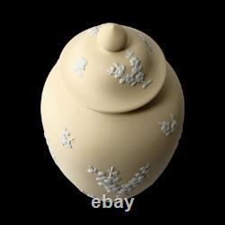 Wedgwood Jasperware Handcrafted Primrose Yellow Feat. Prunus Jar Vase Urn, 17cm