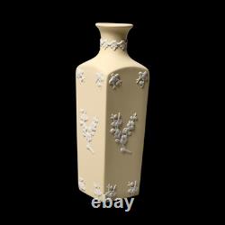 Wedgwood Jasperware Handcrafted Vase in Primrose Yellow with White Prunus