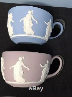 Wedgwood Jasperware Harlequin'Dancing Hours' Tea Set of 6 Cups & Saucers