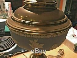 Wedgwood Jasperware Huge 38 x 9 Pale Blue Pair of Working Brass Lamps NICE