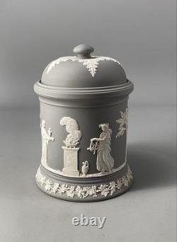Wedgwood Jasperware Jasper Rare Grey Large 17cm Lidded Tobacco Tea Jar 1991
