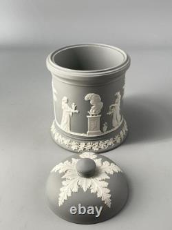 Wedgwood Jasperware Jasper Rare Grey Large 17cm Lidded Tobacco Tea Jar 1991