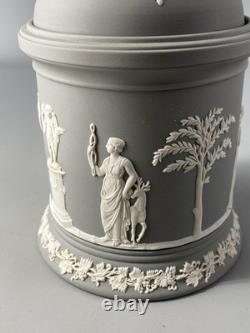 Wedgwood Jasperware Jasper Rare Grey Large 17cm Lidded Tobacco Tea Jar 1991