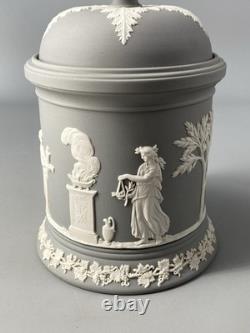 Wedgwood Jasperware Jasper Rare Grey Large 17cm Lidded Tobacco Tea Jar 1991