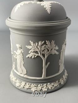 Wedgwood Jasperware Jasper Rare Grey Large 17cm Lidded Tobacco Tea Jar 1991
