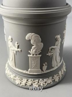 Wedgwood Jasperware Jasper Rare Grey Large 17cm Lidded Tobacco Tea Jar 1991