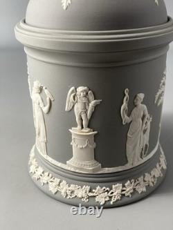 Wedgwood Jasperware Jasper Rare Grey Large 17cm Lidded Tobacco Tea Jar 1991