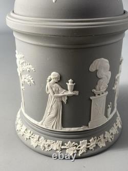 Wedgwood Jasperware Jasper Rare Grey Large 17cm Lidded Tobacco Tea Jar 1991