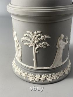 Wedgwood Jasperware Jasper Rare Grey Large 17cm Lidded Tobacco Tea Jar 1991