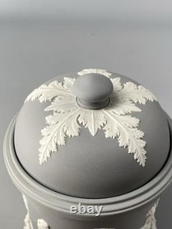 Wedgwood Jasperware Jasper Rare Grey Large 17cm Lidded Tobacco Tea Jar 1991