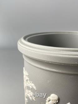 Wedgwood Jasperware Jasper Rare Grey Large 17cm Lidded Tobacco Tea Jar 1991