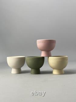 Wedgwood Jasperware Jasper Rare Set Of Four Saki Bowls Cups Pink, Green Etc