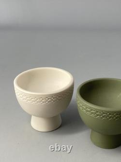 Wedgwood Jasperware Jasper Rare Set Of Four Saki Bowls Cups Pink, Green Etc