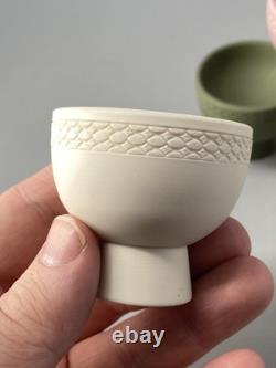 Wedgwood Jasperware Jasper Rare Set Of Four Saki Bowls Cups Pink, Green Etc