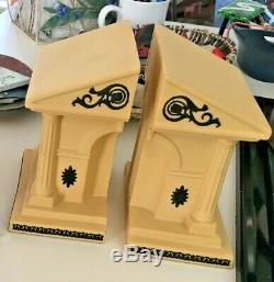 Wedgwood Jasperware Library Collection Bookends Black Basalt Cane Yellow NICE