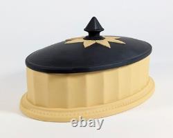 Wedgwood Jasperware Library Collection Cane Yellow Black Basalt Oval Column Box