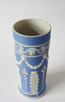 Wedgwood Jasperware Light Blue And White Dip Acanthus and Bellflowers Spill Vase