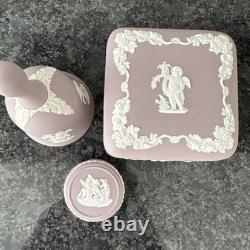 Wedgwood Jasperware Lilac Round Square Lidded Trinket Box Bell 3 Pieces VGC